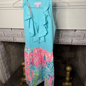 Lilly Pulitzer Danita Ruffle Neck Dress Let's Cha Cha Print XS